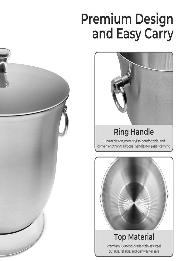 Fortune Candy Insulated Ice Bucket, 3.3 L, Double Walled 18/8 Stainless Steel Ice Bucket with Ice Tongs and Lid - Image 4